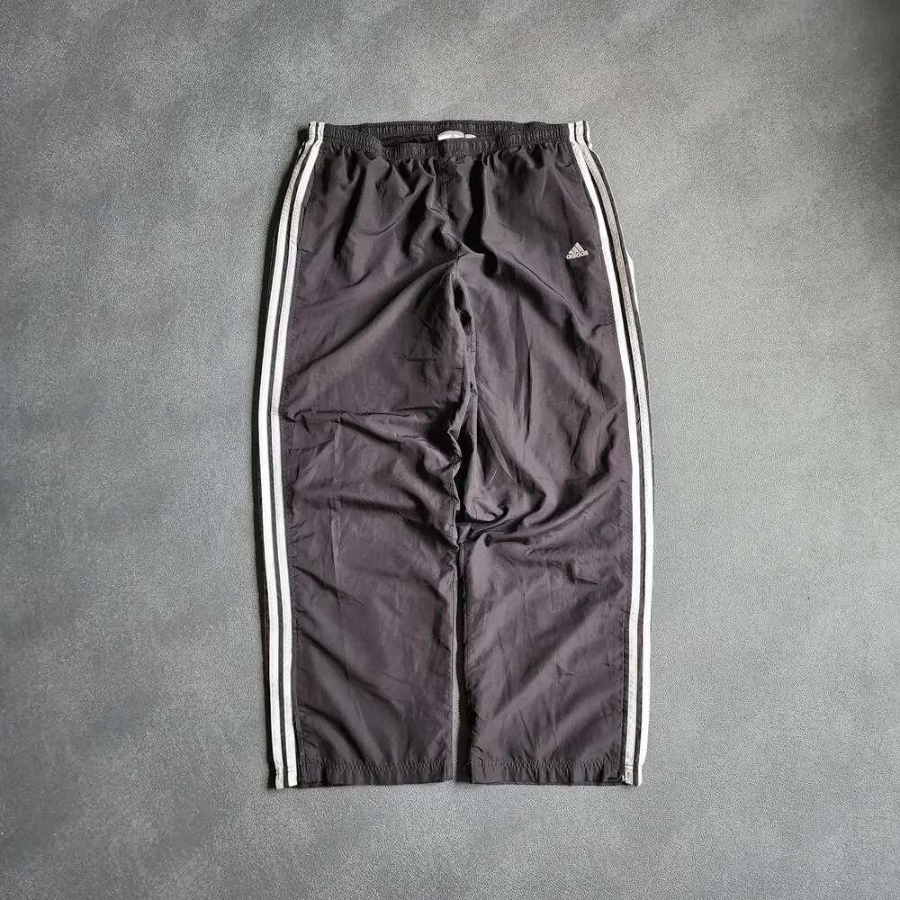 Vintage Y2K Adidas Black Three Striped Essential Nylon Sweatpants XL